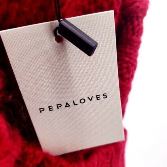 PEPALOVES Colorblock Sweater Turtleneck Red Orange - Picture 6 of 7